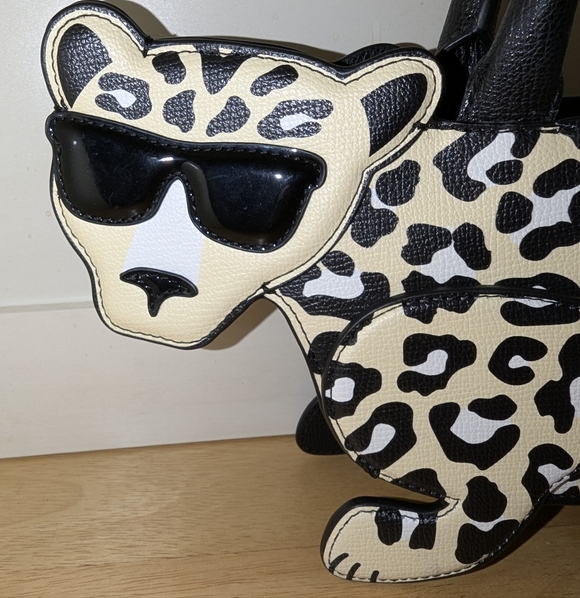 Karl Lagerfeld Leopard Cat Satchel in Cream & Black - Picture 3 of 9
